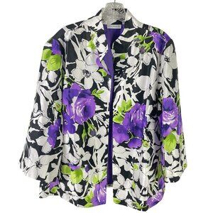 Susan Graver Purple Floral Blazer Jacket Womens Size L
